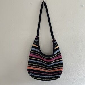 THE SAK Rainbow Striped Crochet 1 Strap Boho Shoulder Bag Purse